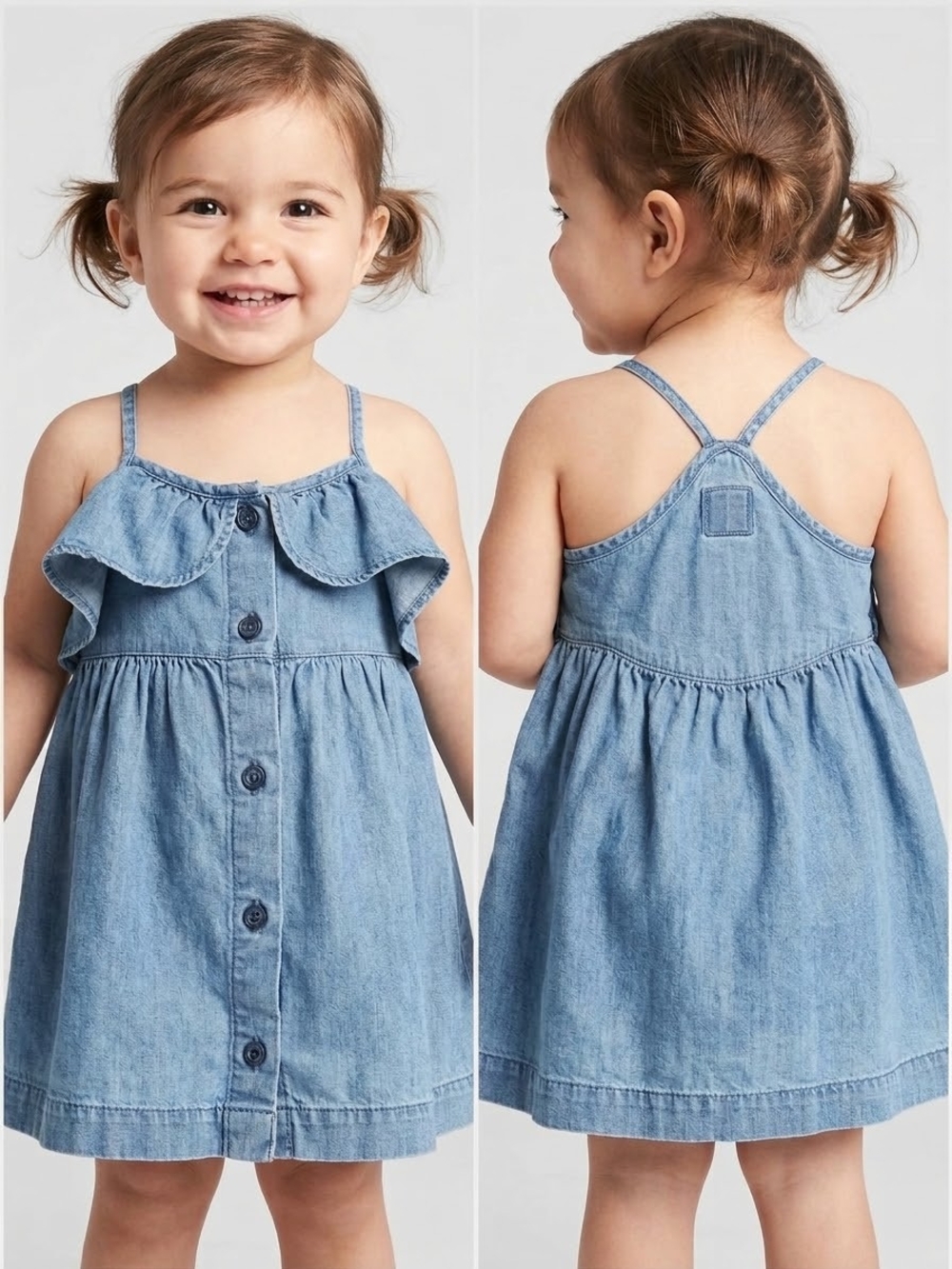 GAP Light Blue Chambray Button-Front Skirted Dress